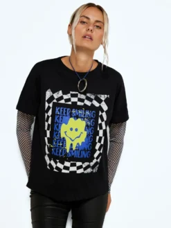 Noisy May MESH SLEEVE T-SHIRT