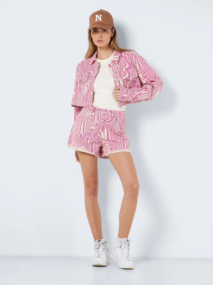 Noisy May HIGH WAISTED PRINTET DENIM SHORTS - Image 3