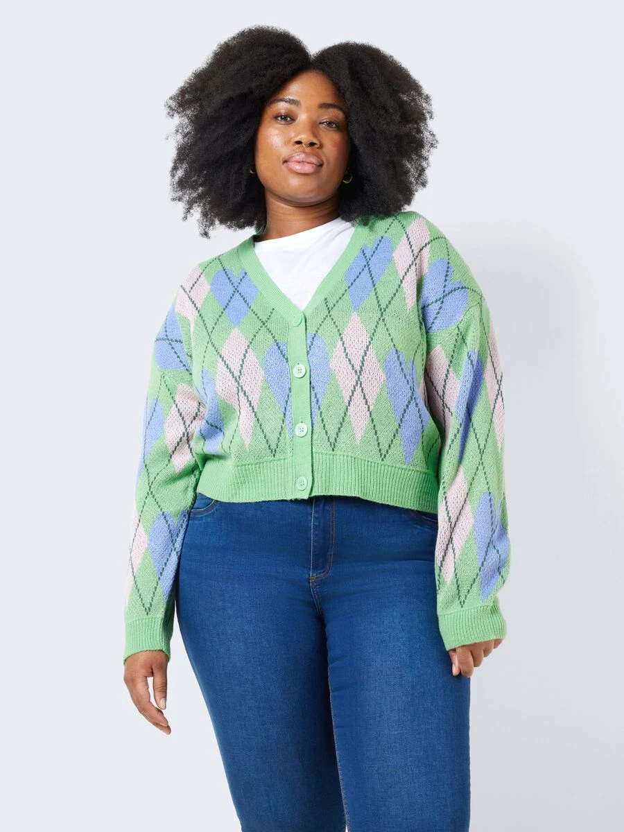 Noisy May CURVE CHEQUERED KNITTED CARDIGAN - Image 2