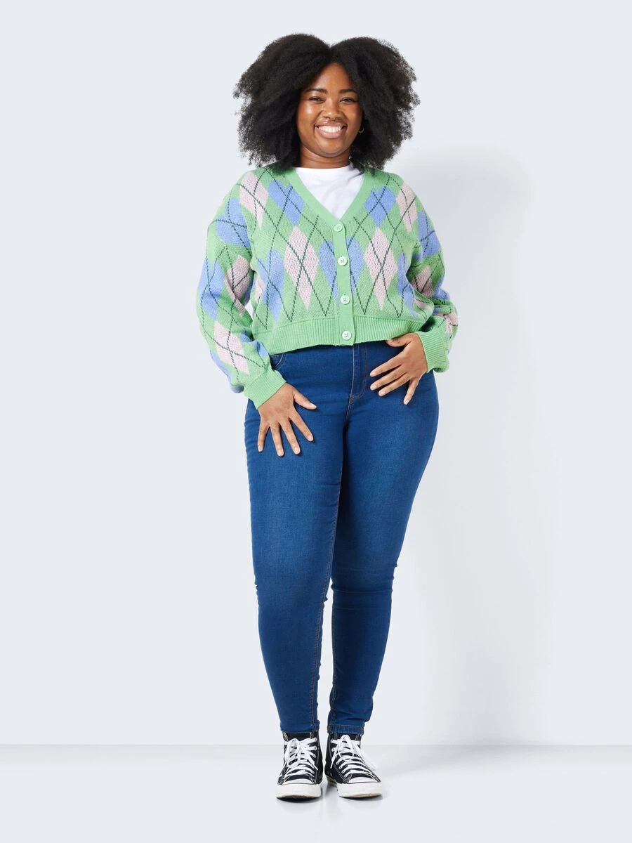Noisy May CURVE CHEQUERED KNITTED CARDIGAN - Image 3