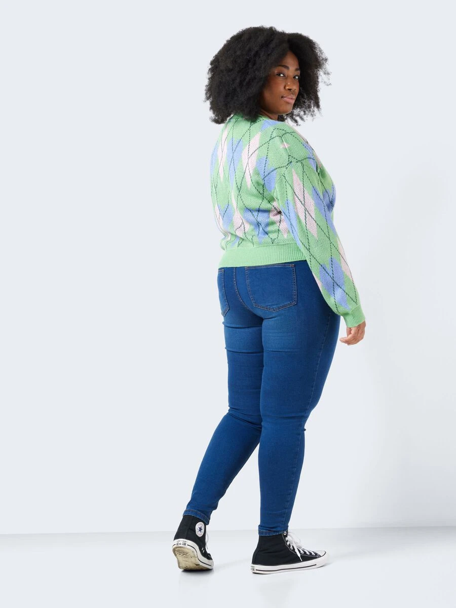 Noisy May CURVE CHEQUERED KNITTED CARDIGAN - Image 4