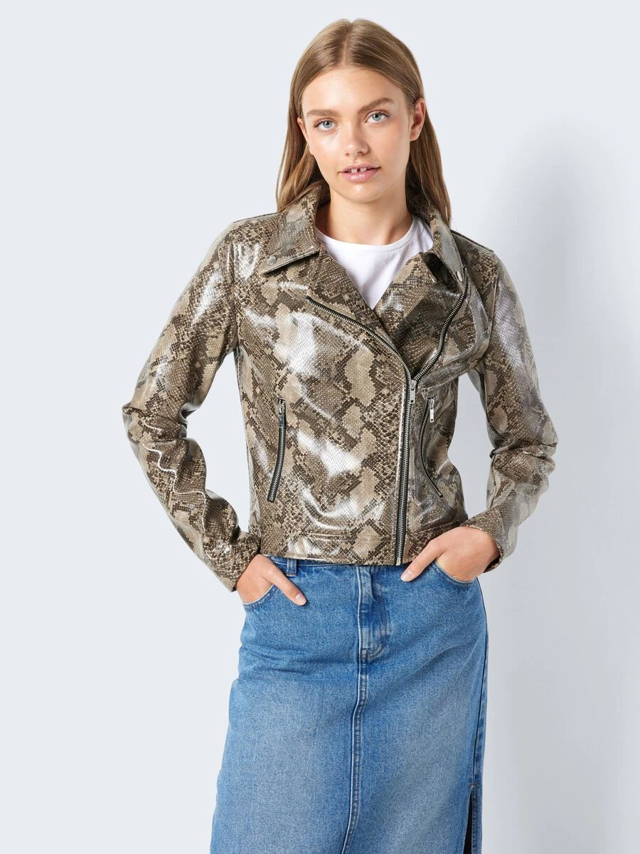 Noisy May SNAKE PRINTED FAUX LEATHER JACKET