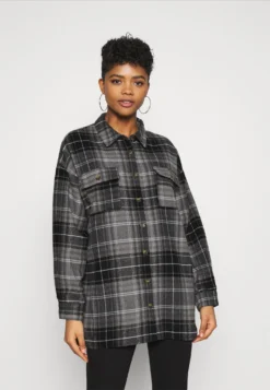 Noisy May Nmflanny Long Shacket - Button-Down Blouse - Black/Grey
