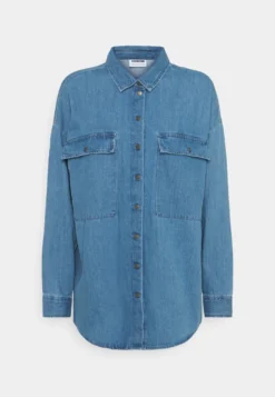 Noisy May Nmflanny Long Shacket - Button-Down Blouse - Medium Blue Denim